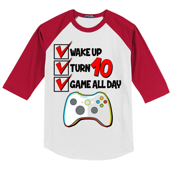 Wake Up Turn Ten Game All Day 10th Birthday Kids Colorblock Raglan Jersey