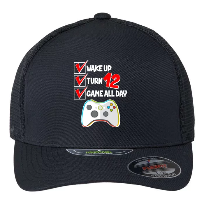 Wake Up Turn Twelve Game All Day 12th Birthday Flexfit Unipanel Trucker Cap