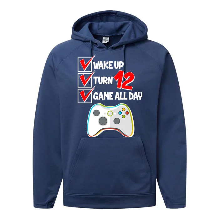 Wake Up Turn Twelve Game All Day 12th Birthday Performance Fleece Hoodie