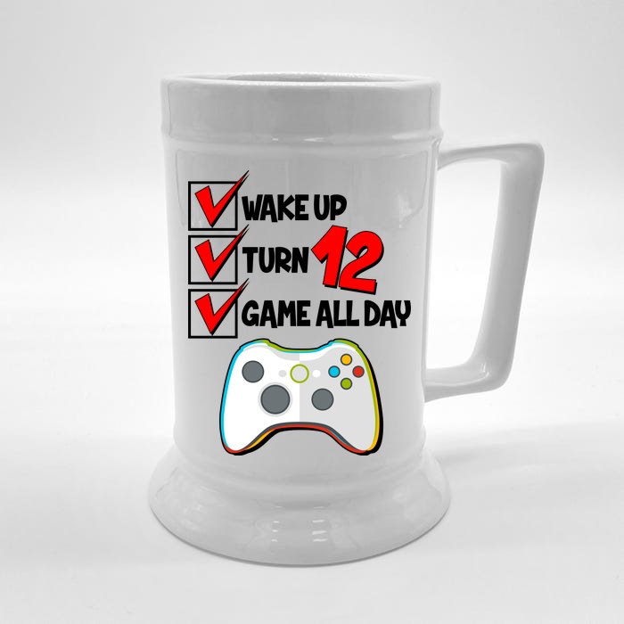 Wake Up Turn Twelve Game All Day 12th Birthday Front & Back Beer Stein