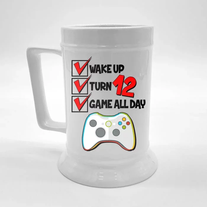 Wake Up Turn Twelve Game All Day 12th Birthday Front & Back Beer Stein