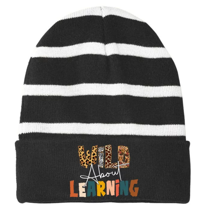 Wild About Learning Teacher Back To School Teaching Striped Beanie with Solid Band