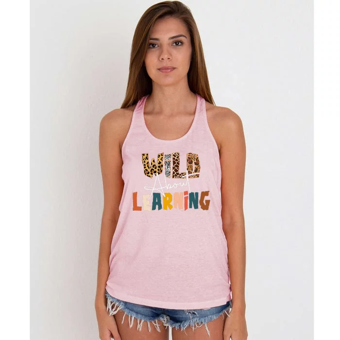 Wild About Learning Teacher Back To School Teaching Women's Knotted Racerback Tank