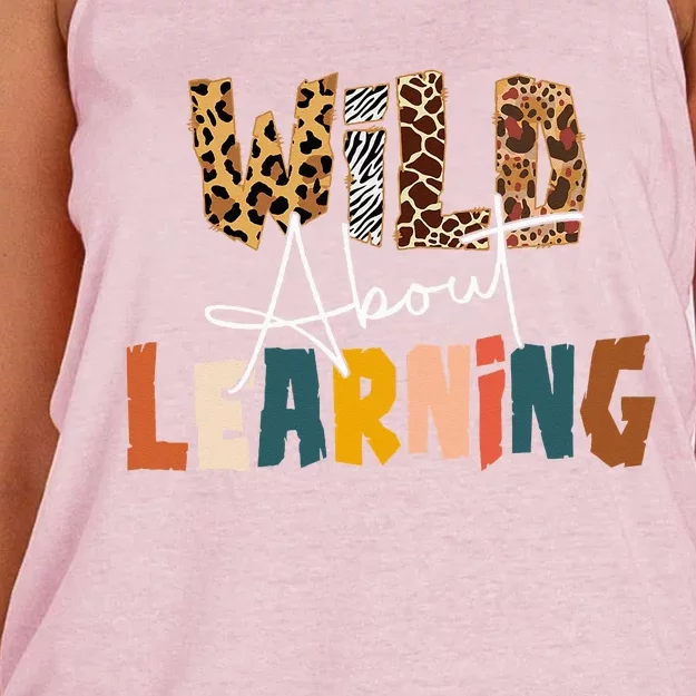 Wild About Learning Teacher Back To School Teaching Women's Knotted Racerback Tank