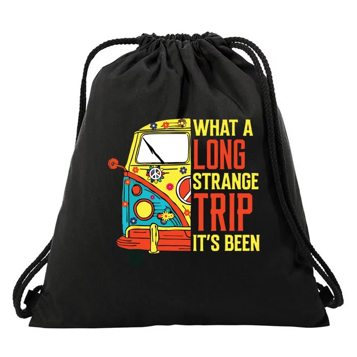 What A Long Strange Trip Its Been 70s Hippie Camping Lover Drawstring Bag