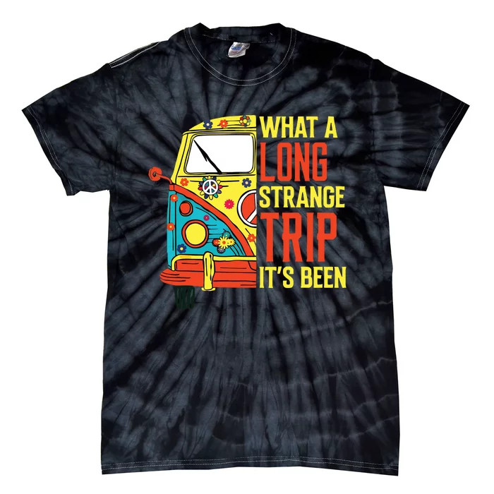 What A Long Strange Trip Its Been 70s Hippie Camping Lover Tie-Dye T-Shirt