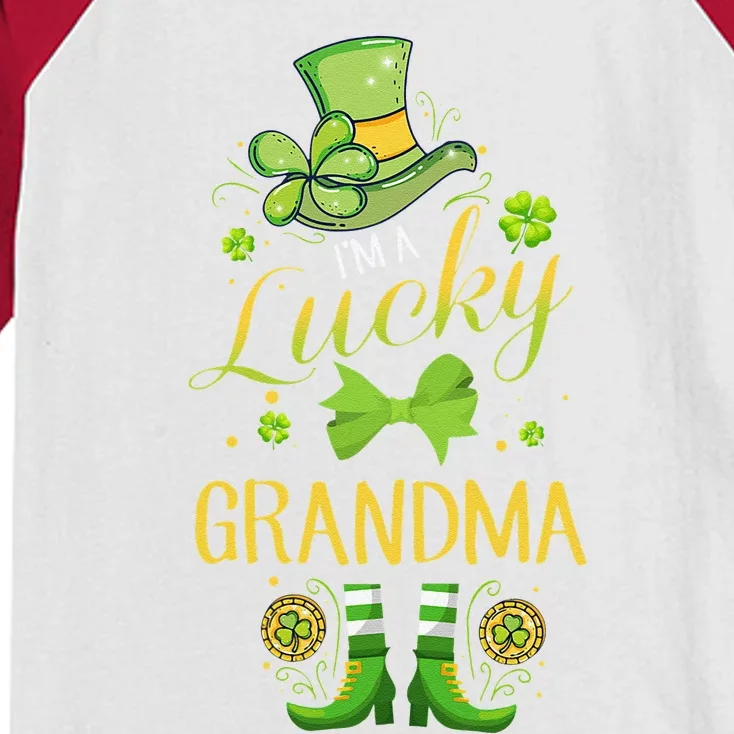 WoI'm A Lucky Grandma St Patty's Day Gift For Grandmother Kids Colorblock Raglan Jersey