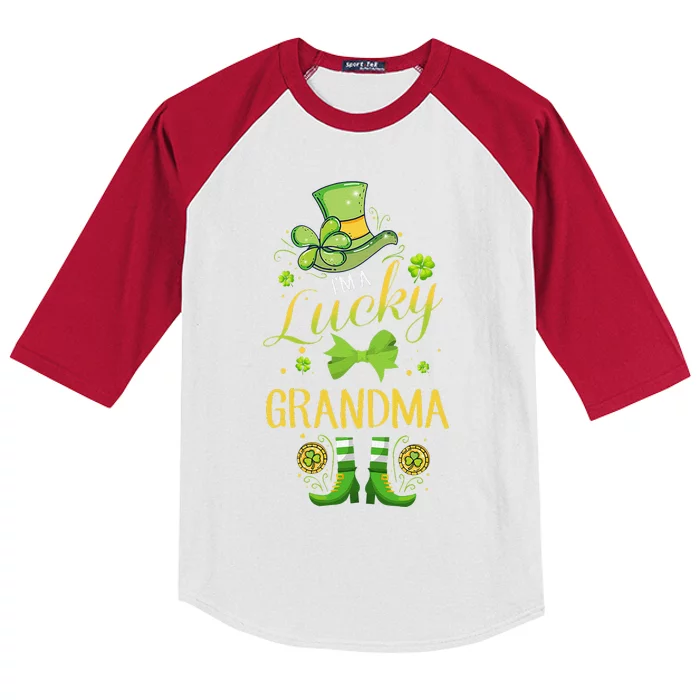 WoI'm A Lucky Grandma St Patty's Day Gift For Grandmother Kids Colorblock Raglan Jersey