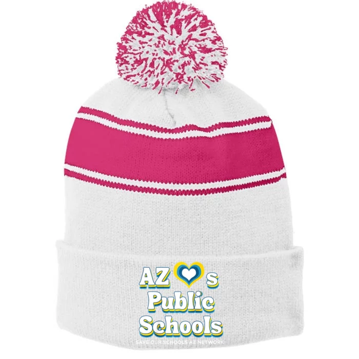 Womens AZ Loves Public Schools Stripe Pom Pom Beanie