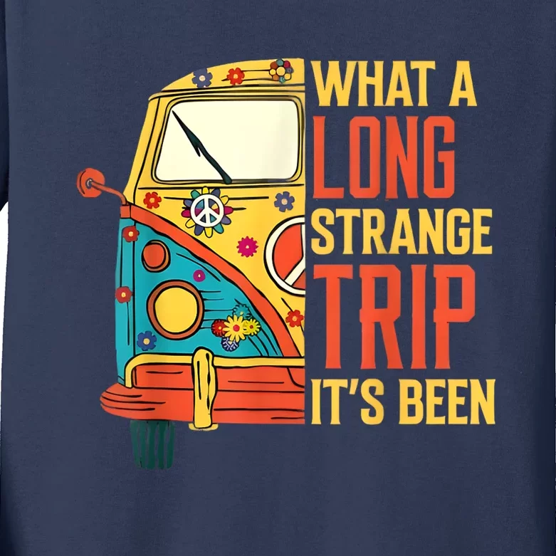 What A Long Strange Trip ItS Been 70s Hippie Camping Lover Kids Long Sleeve Shirt