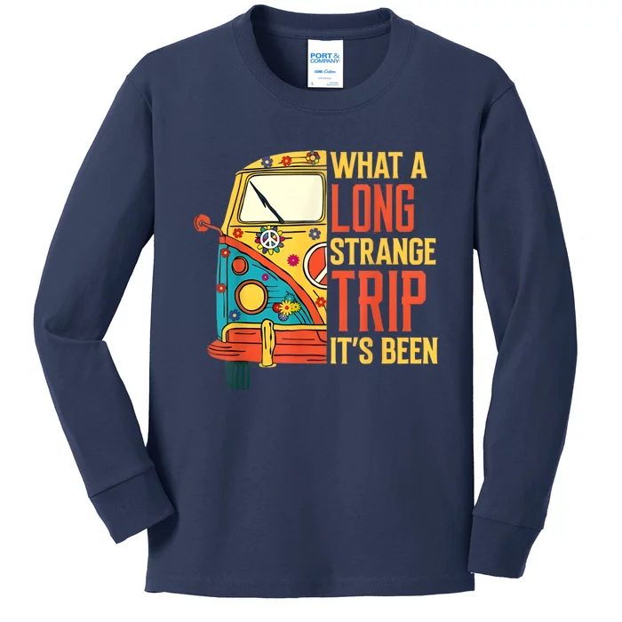 What A Long Strange Trip ItS Been 70s Hippie Camping Lover Kids Long Sleeve Shirt