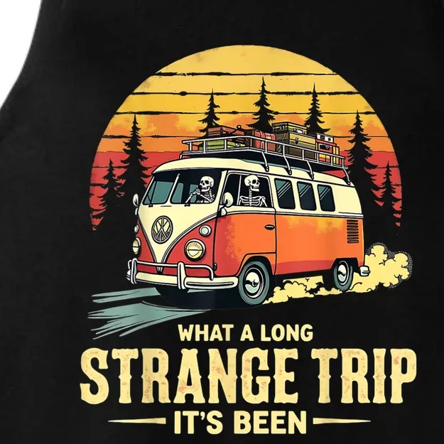 What A Long Strange Trip ItS Been 70s Hippie Camping Lover Ladies Tri-Blend Wicking Tank