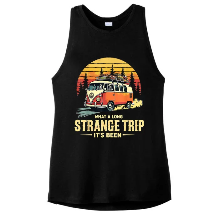 What A Long Strange Trip ItS Been 70s Hippie Camping Lover Ladies Tri-Blend Wicking Tank