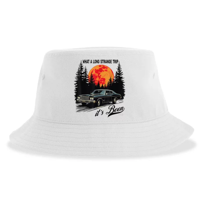 What A Long Strange Trip ItS Been 70s Hippie Camping Lover Sustainable Bucket Hat