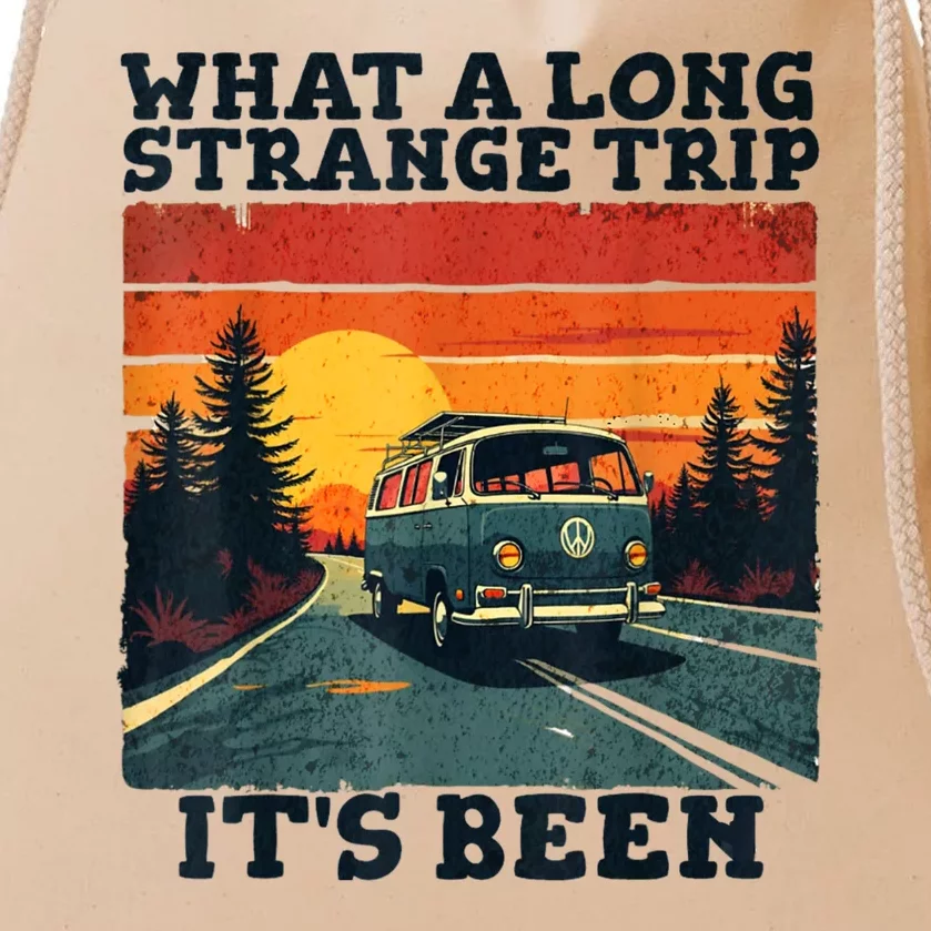 What A Long Strange Trip ItS Been 70s Hippie Camping Lover Drawstring Bag