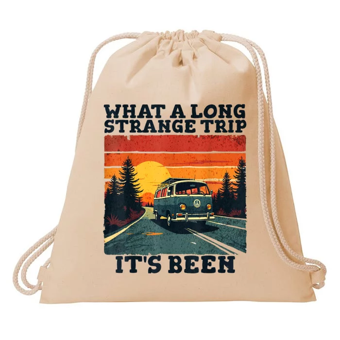 What A Long Strange Trip ItS Been 70s Hippie Camping Lover Drawstring Bag