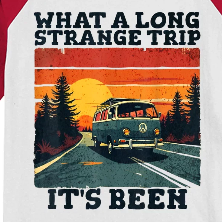 What A Long Strange Trip ItS Been 70s Hippie Camping Lover Kids Colorblock Raglan Jersey