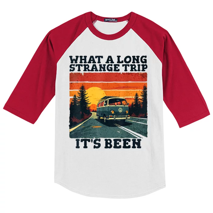 What A Long Strange Trip ItS Been 70s Hippie Camping Lover Kids Colorblock Raglan Jersey