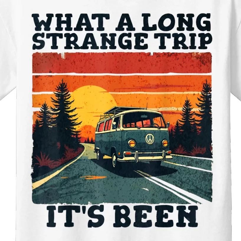 What A Long Strange Trip ItS Been 70s Hippie Camping Lover Kids T-Shirt