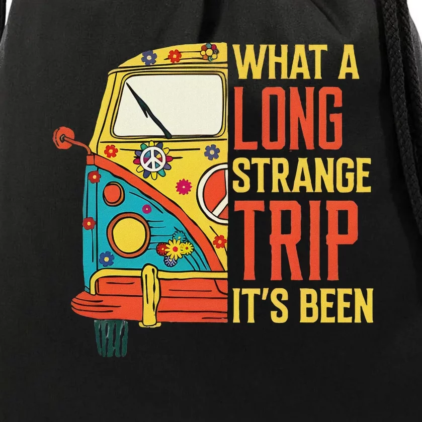 What A Long Strange Trip ItS Been 70s Hippie Camping Lover Drawstring Bag