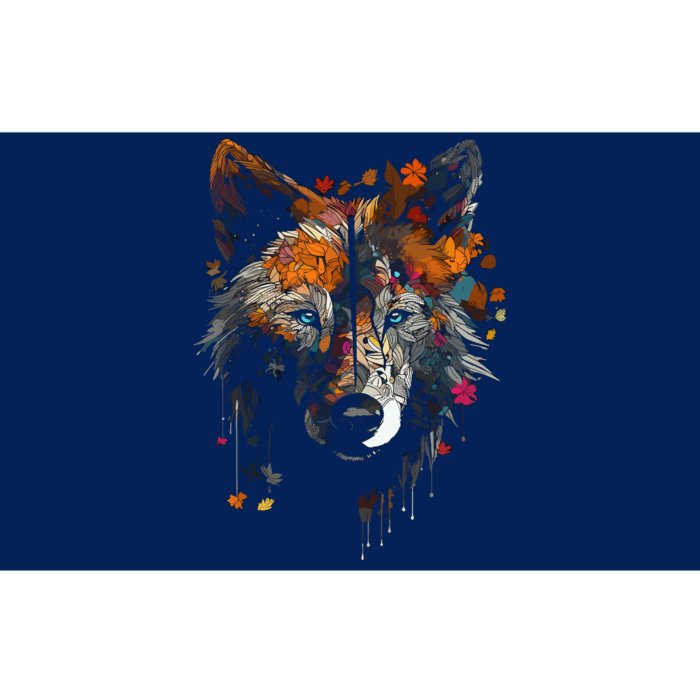 Wolf Autumn Leaves Blue Eyes Animal Art Motif Wolf Bumper Sticker