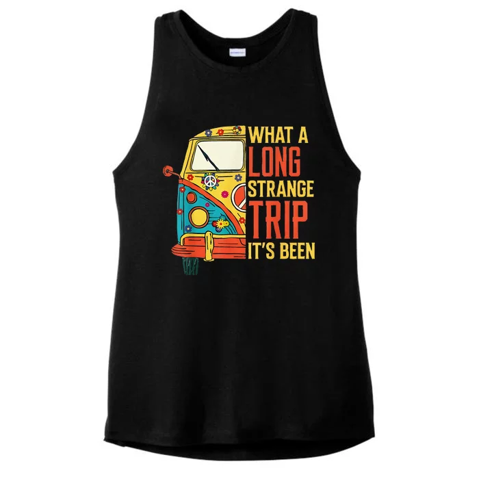 What A Long Strange Trip ItS Been 70s Hippie Camping Lover Ladies Tri-Blend Wicking Tank