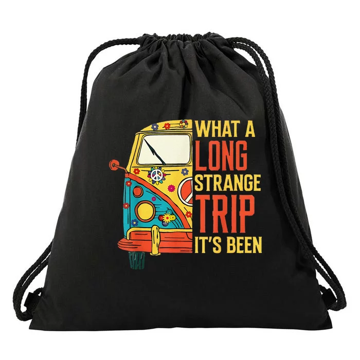 What A Long Strange Trip ItS Been 70s Hippie Camping Lover Drawstring Bag