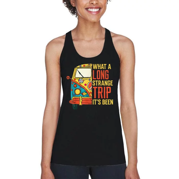 What A Long Strange Trip ItS Been 70s Hippie Camping Lover Women's Racerback Tank