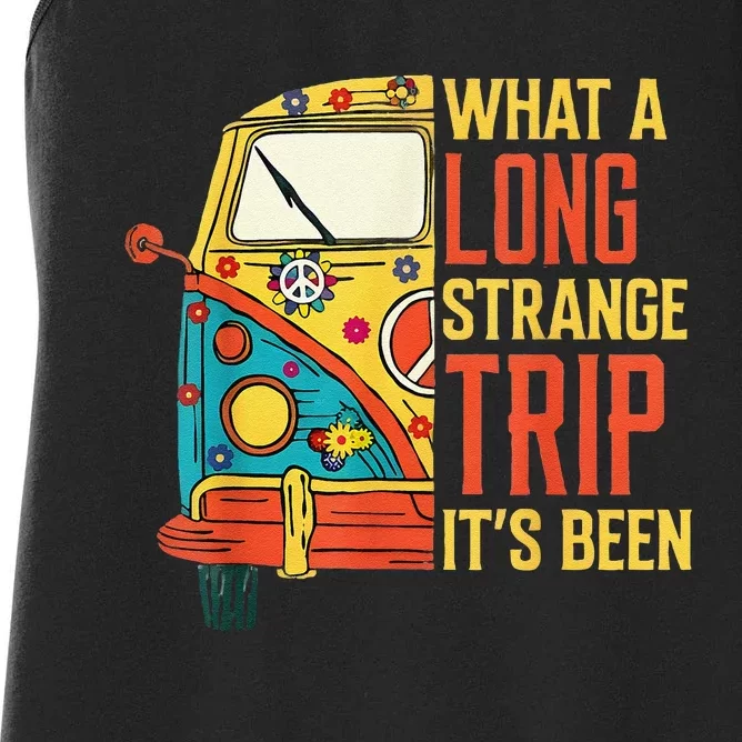 What A Long Strange Trip ItS Been 70s Hippie Camping Lover Women's Racerback Tank