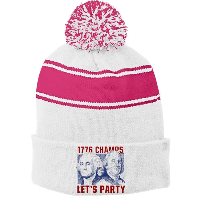 Washington And Lincoln 1776 Champs Let’s Party USA Flag Stripe Pom Pom Beanie