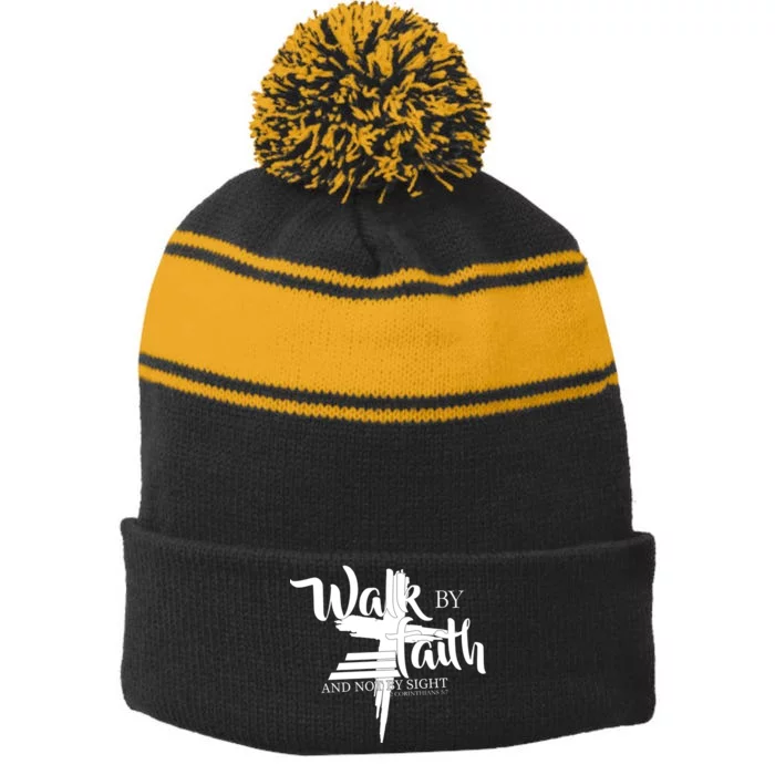 Walk By Faith Not By Sight Stripe Pom Pom Beanie