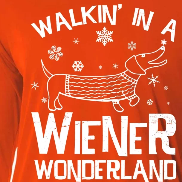 Walking In A Wiener Wonderland Funny Christmas Cooling Performance Long Sleeve Crew