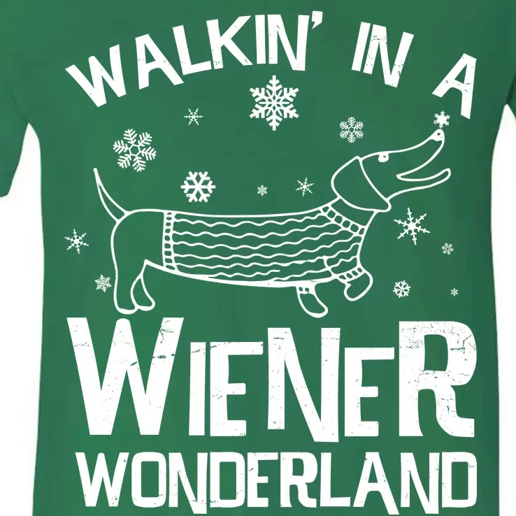 Walking In A Wiener Wonderland Funny Christmas V-Neck T-Shirt