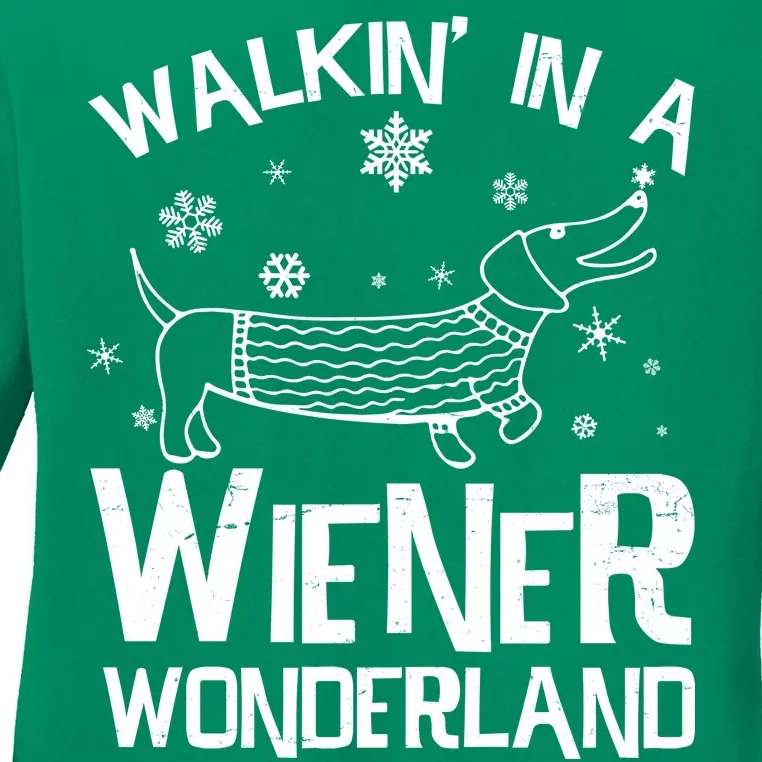 Walking In A Wiener Wonderland Funny Christmas Ladies Long Sleeve Shirt