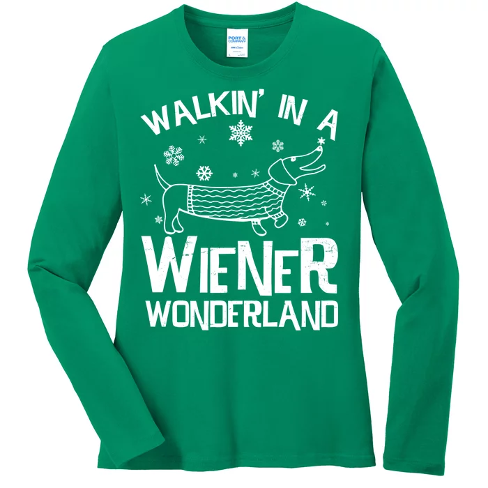 Walking In A Wiener Wonderland Funny Christmas Ladies Long Sleeve Shirt