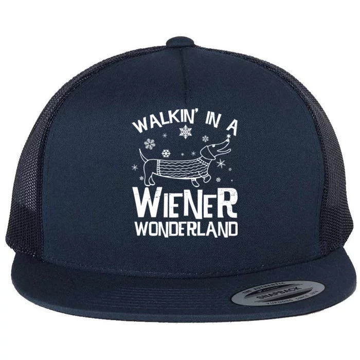 Walking In A Wiener Wonderland Funny Christmas Flat Bill Trucker Hat