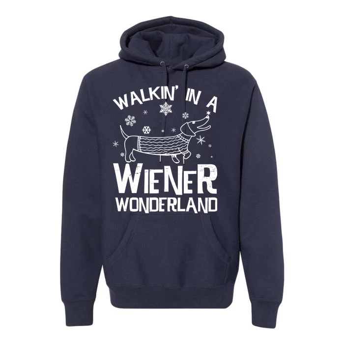 Walking In A Wiener Wonderland Funny Christmas Premium Hoodie