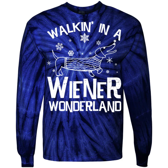 Walking In A Wiener Wonderland Funny Christmas Tie-Dye Long Sleeve Shirt