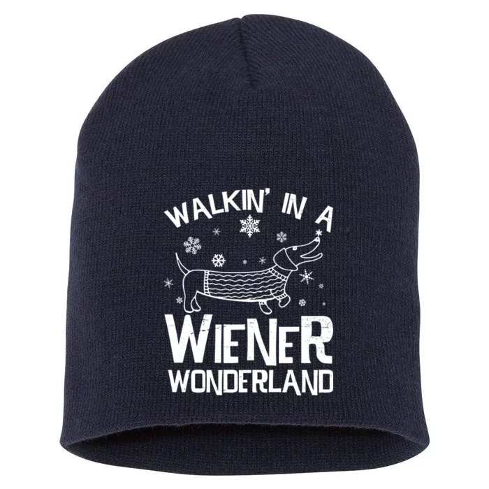 Walking In A Wiener Wonderland Funny Christmas Short Acrylic Beanie