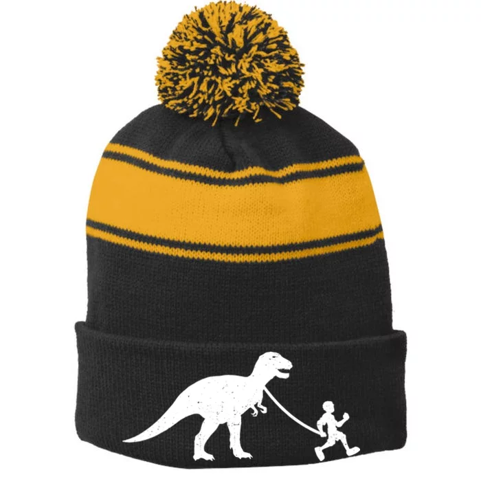 Walking My T-Rex Stripe Pom Pom Beanie