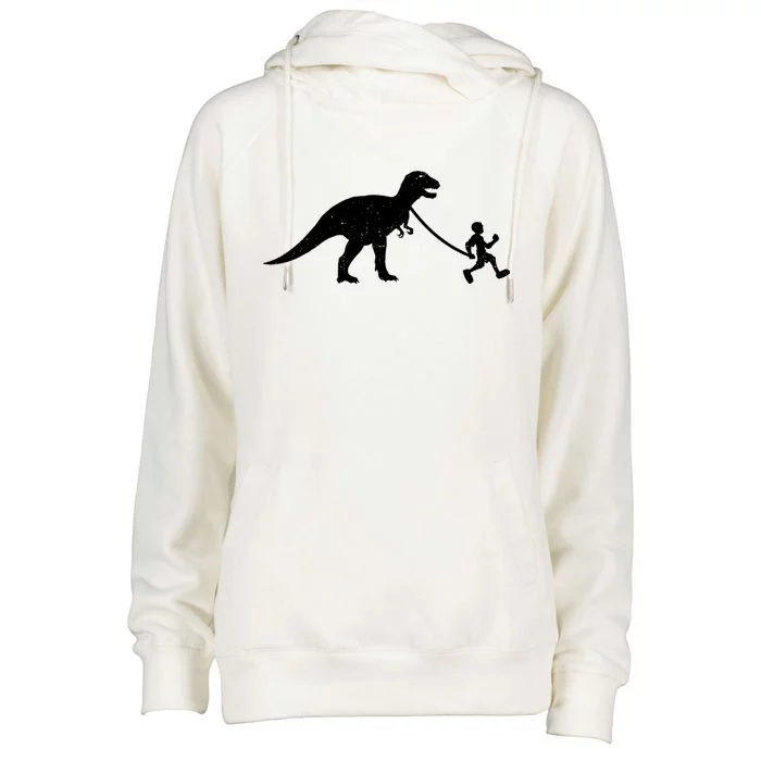 Walking My T-Rex Womens Funnel Neck Pullover Hood