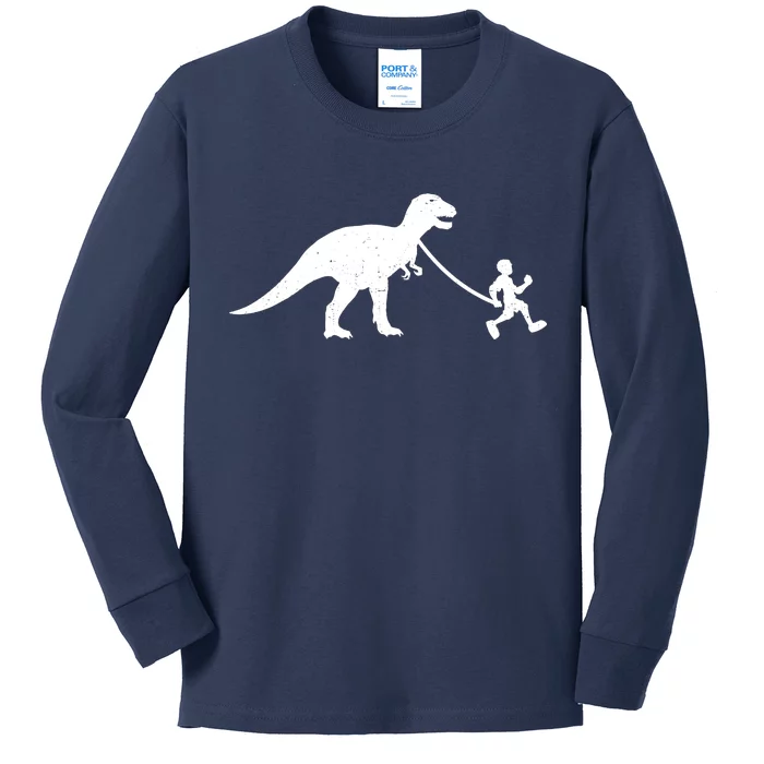 Walking My T-Rex Kids Long Sleeve Shirt