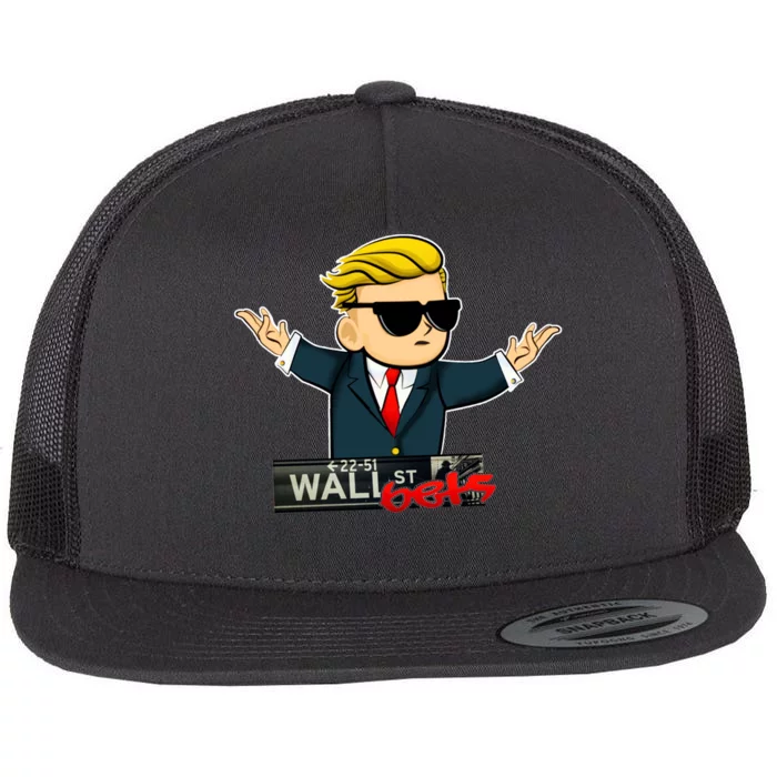 Wall Street Bets Guy Investing Stocks Flat Bill Trucker Hat