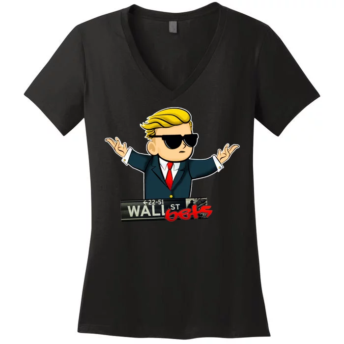 Wall Street Bets Guy Investing Stocks Women's V-Neck T-Shirt