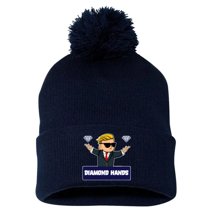 Wall Street Diamond Hands Pom Pom 12in Knit Beanie