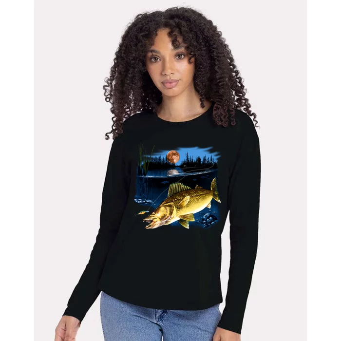 Walleye Moon Light Womens Cotton Relaxed Long Sleeve T-Shirt