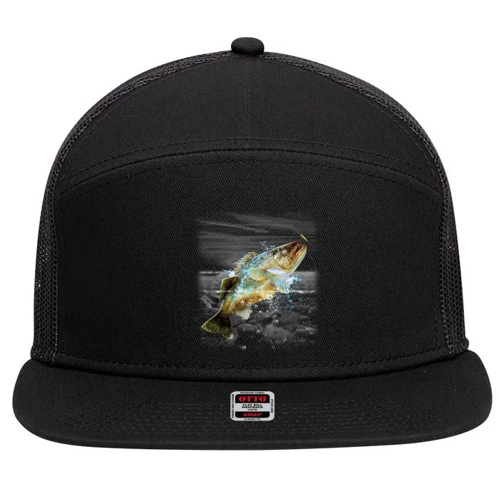 Walleye Wilderness - Fishing 7 Panel Mesh Trucker Snapback Hat