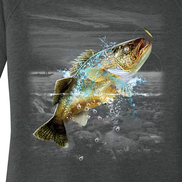 Walleye Wilderness - Fishing Women's Perfect Tri Tunic Long Sleeve Shirt