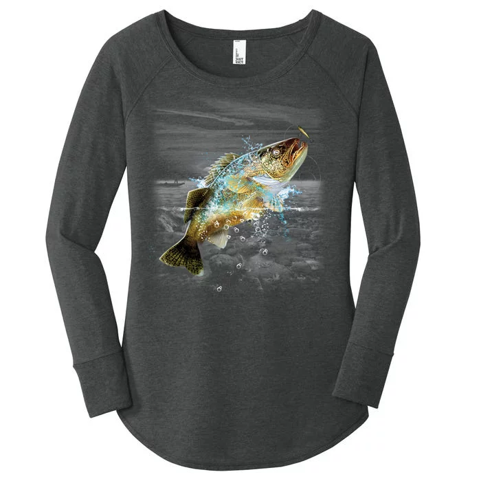 Walleye Wilderness - Fishing Women's Perfect Tri Tunic Long Sleeve Shirt