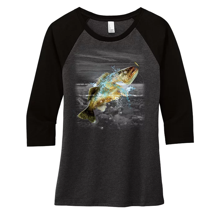 Walleye Wilderness - Fishing Women's Tri-Blend 3/4-Sleeve Raglan Shirt